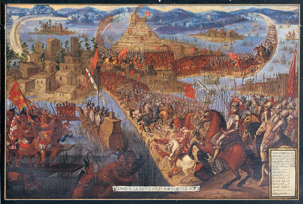 Historical painting of the conquest of Tenochtitlan