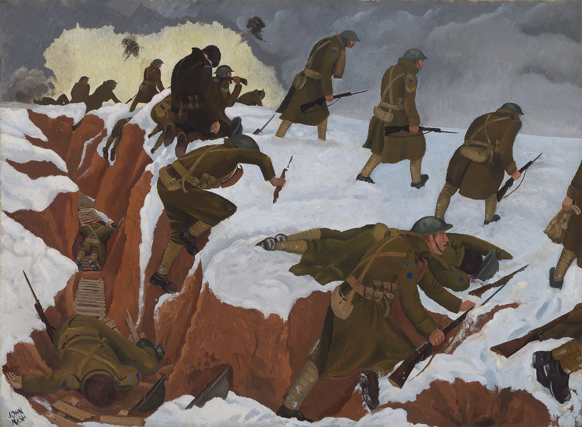 British soldiers advancing during the First World War